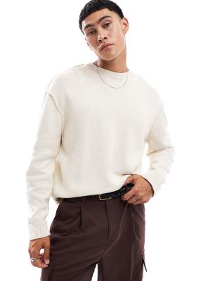 raw seam knit sweater in ecru-Neutral