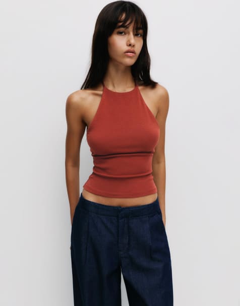 Pull&Bear - Rød halterneck-top med rygstropper - view 1