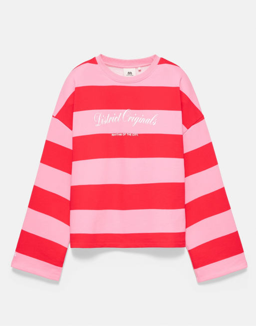 Pull&Bear - Rød oversized sweatshirt med striber, 7 af 7