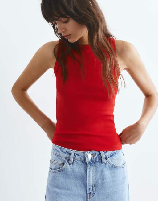 Pull&Bear - Rød tanktop med rund hals, 2 af 4