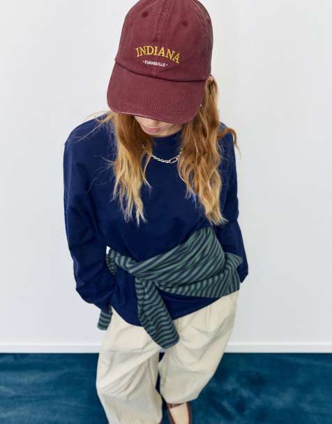 Pull&Bear - Rødbrun kasket med "Indiana"-broderi - view 1