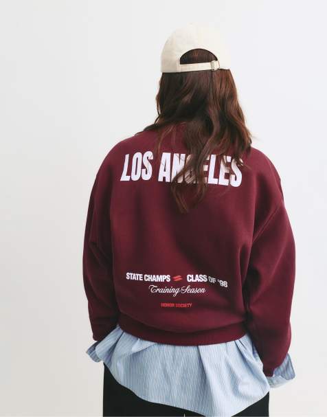Pull&Bear - Rødbrun sweatshirt med Los Angeles-print - view 1
