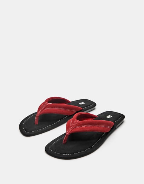 Pull&Bear - Røde flade sandaler i læder - view 1