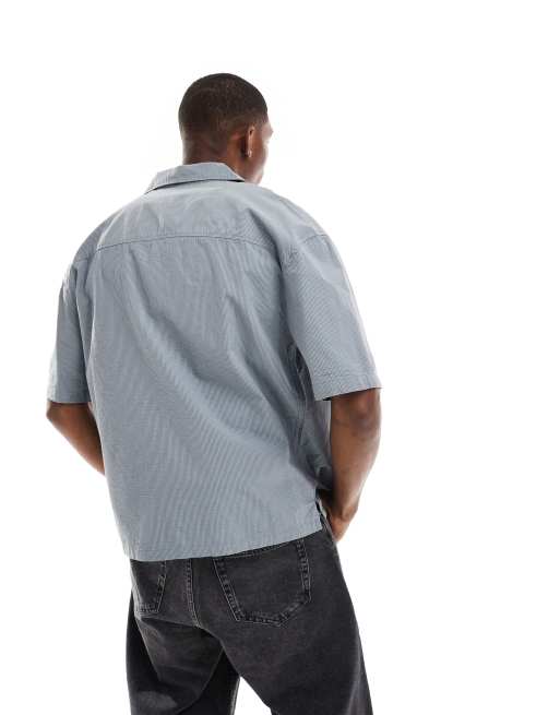 Pull&Bear - Recht gestreept overhemd in blauw, 4 van 4