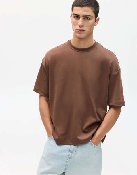 Pull&Bear - Recht T-shirt in chocoladebruin - view 1