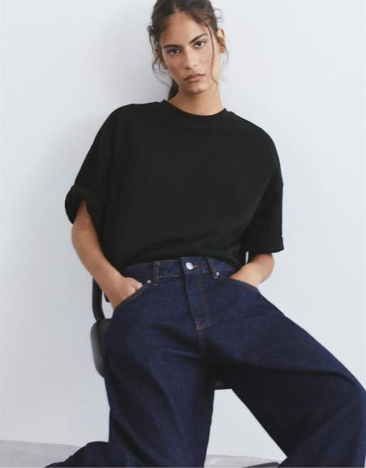 Pull&Bear - Recht T-shirt met korte mouwen in zwart, 6 van 7