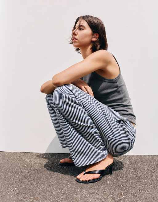 Pull&Bear rechte broek met strepen in navy, 4 van 7
