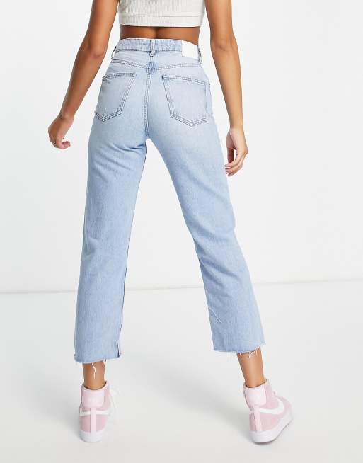 Pull&Bear - Rechte cropped jeans in lichtblauw