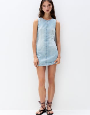 Pull&Bear - Rechte denim jurkje in medium blauw - view 1