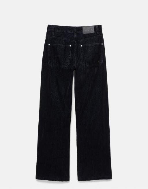 Pull&Bear rechte fluwelen broek in zwart, 6 van 6