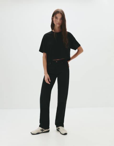 Pull&Bear - Rechte jeans met halfhoge taille in antracietgrijs - view 1