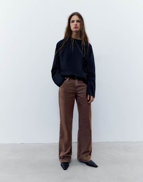 Pull&Bear rechte jeans met wijde pijpen in bruin - view 1