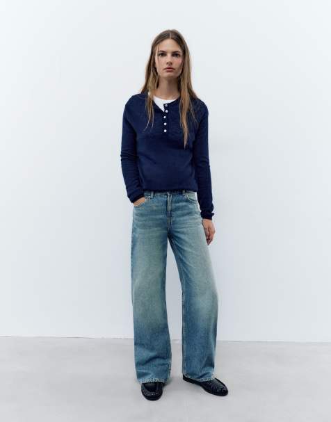 Pull&Bear rechte jeans met wijde pijpen in groenblauw - view 1