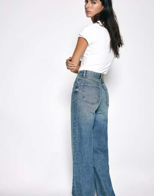 Pull&Bear rechte jeans met wijde pijpen in groenblauw, 5 van 7