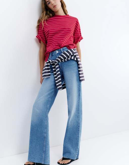 Pull&Bear - Rechte jeans met wijde pijpen in indigo, 7 van 7