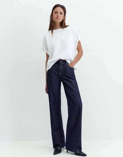 Pull&Bear - Rechte jeans met wijde pijpen in inktblauw - view 1