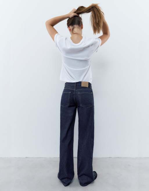 Pull&Bear rechte jeans met wijde pijpen in navy, 2 van 6