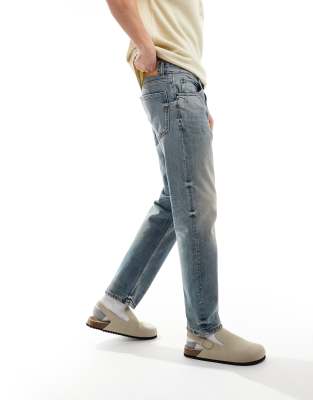 Pull&Bear - Rechte vintage jeans in vuilblauw