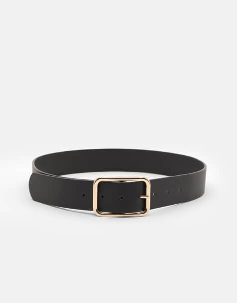 Pull&Bear Rectangular buckle belt in black - view 1