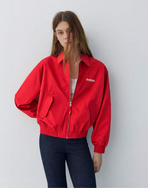 Pull&Bear Red embroidered jacket in red