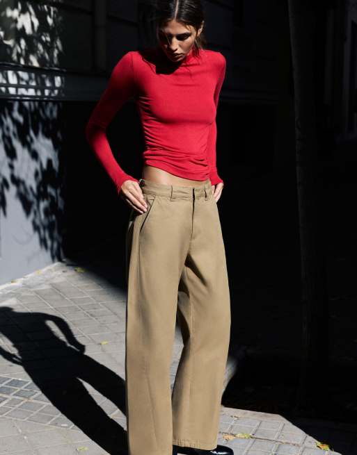 Pull&Bear Red top with gathered sides in red, 2 of 7