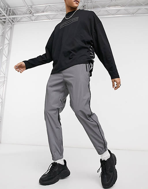 Pull&Bear reflective piping sweatpants in gray | ASOS