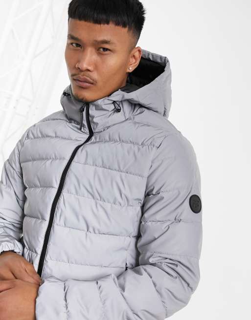 Plus Grey Reflective Mid Length Puffer Jacket