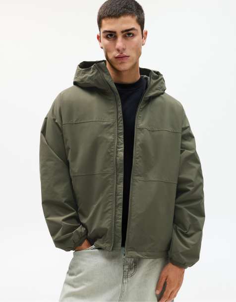 Pull&Bear – Regenmantel in Grün mit Einsatz - view 1