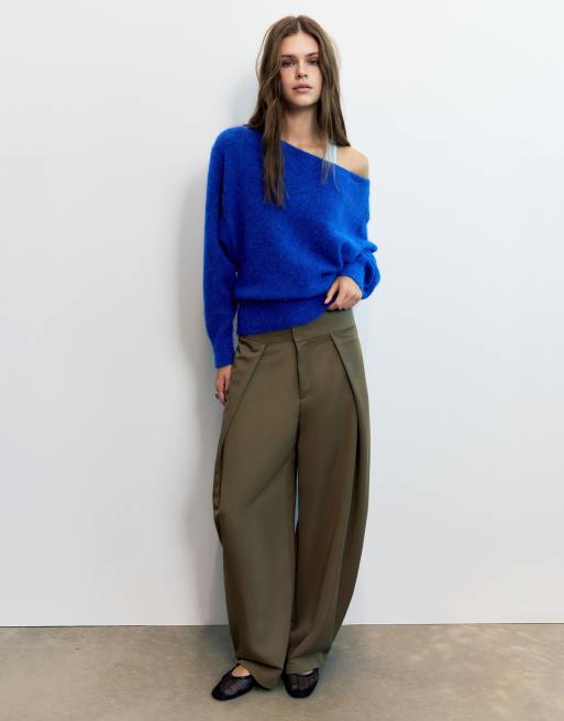Pull&Bear Regular fit boat neck jumper in deep blue with wool, 4 of 7