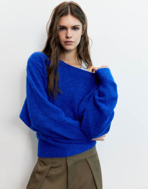 Pull&Bear Regular fit boat neck jumper in deep blue - view 1