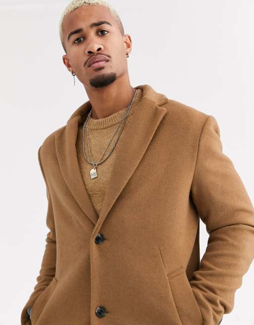 Pull&bear button front coat in tan sale