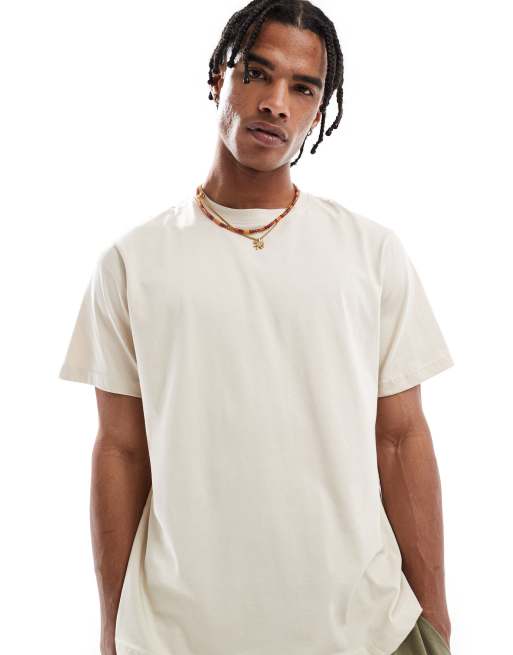 Pull&Bear - Regular-fit T-shirt in zandkleur