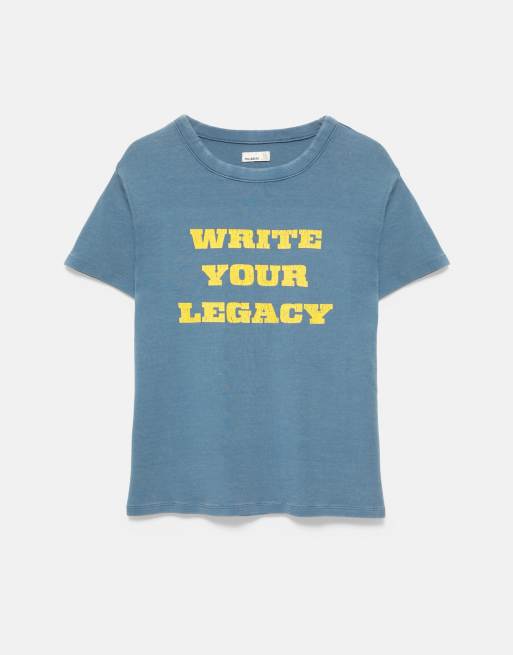 Pull&Bear regular fit t-shirt med krackelerat tryck i grå/blå, 5 av 7