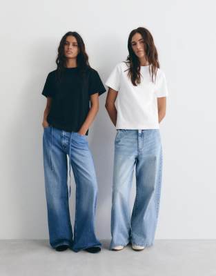 Pull & Bear - Regular-Fit-T-Shirts in Weiß/Schwarz im Set-Bunt