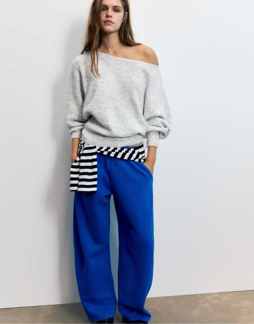 Pull&Bear regular fit-tröja med båtringning i ljusgrått med ull, 5 av 7