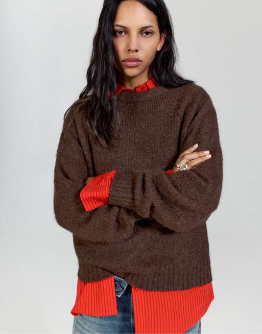 Pull&Bear - Regular-fit trui met boothals in bruin, 2 van 7