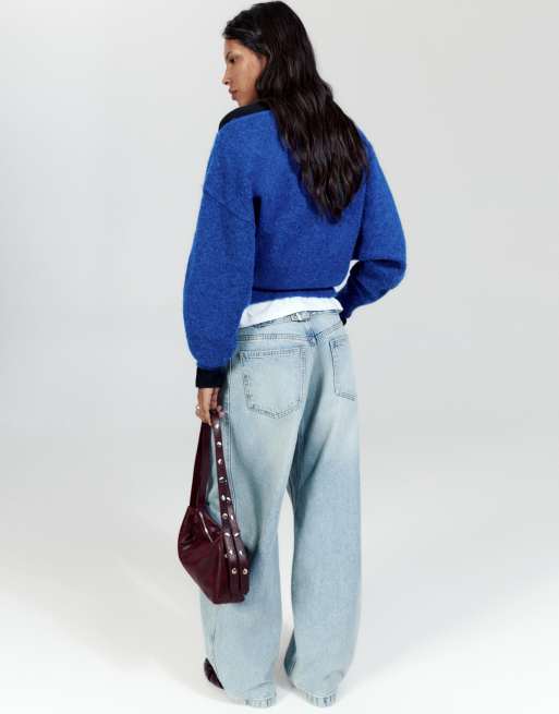 Pull&Bear Regular-fit trui met boothals in diepblauw, 2 van 7