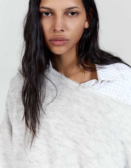 Pull&Bear regular-fit trui met boothals in lichtgrijs, 3 van 6