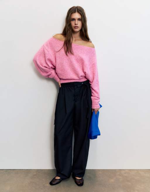 Pull&Bear regular-fit trui met boothals in roze met wol, 4 van 7