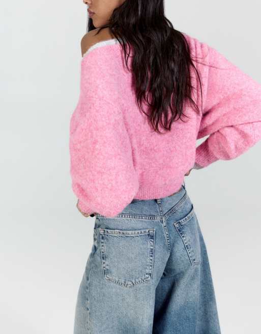 Pull&Bear regular-fit trui met boothals in roze, 2 van 7