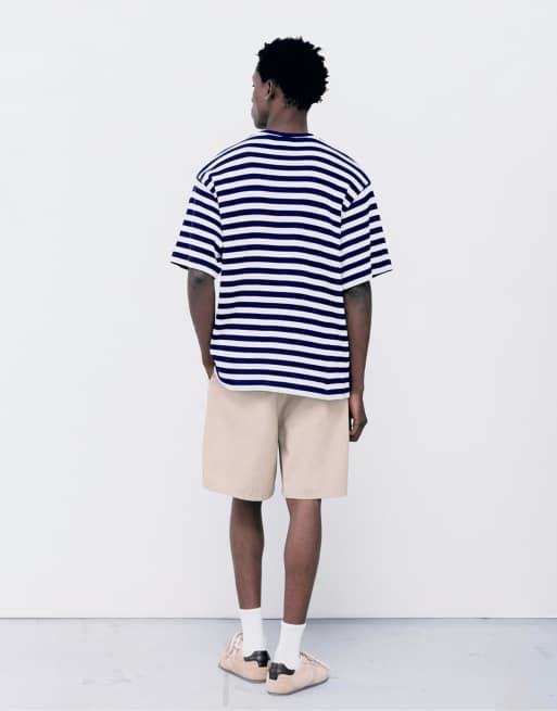 Pull&Bear Regular gestreiftes T-Shirt in Blau/Weiß, 2 von 7