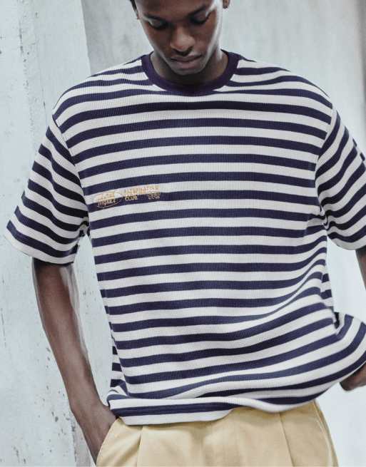 Pull&Bear Regular gestreiftes T-Shirt in Blau/Weiß, 5 von 7
