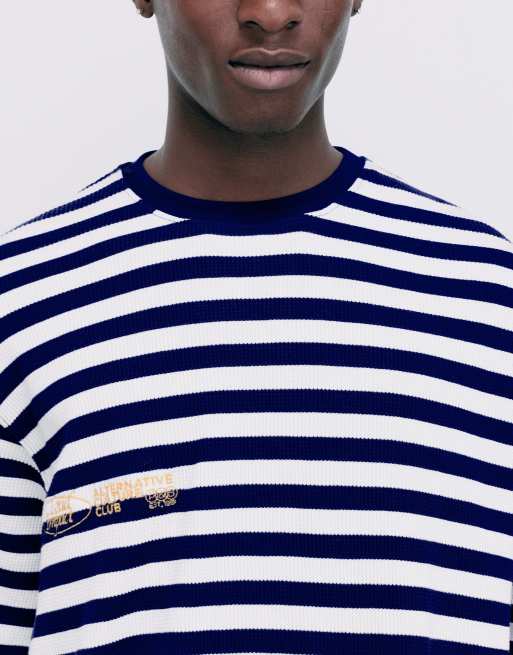 Pull&Bear Regular stribet T-shirt i blå/hvid, 3 af 7