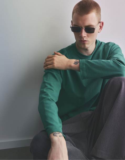 Pull&Bear rektangulära solglasögon i grönt - view 1