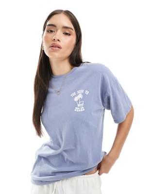 Pull & Bear Relax Graphic Tee In Blue