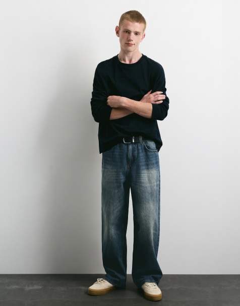 Pull&Bear Relaxed baggy jeans i blå syrevask - view 1