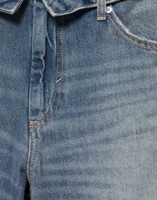 Pull&Bear Relaxed baggy jeans with turn-up waist in greenish blue, 6 of 7