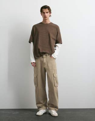 Pull & Bear Relaxed Cargo Jeans In Neutral