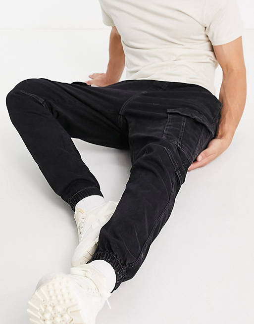 Pull&Bear relaxed cargo jeans in black