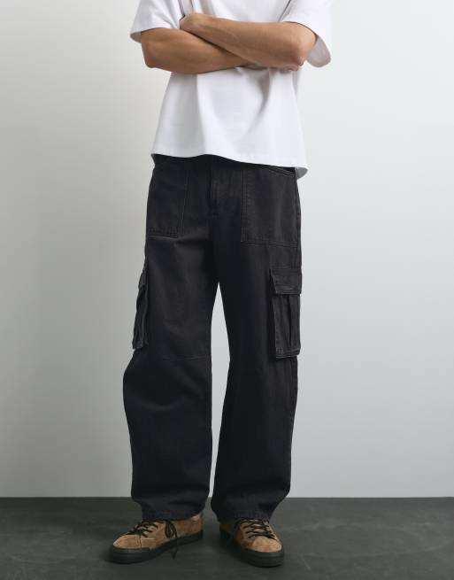 Pull&Bear Relaxed cargo jeans in faded black, 4 of 7